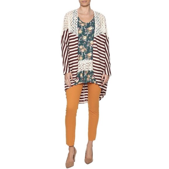 Umgee Womens Open Front Crochet Lace Cardigan Duster Open Front Striped Sz M - Picture 10 of 13